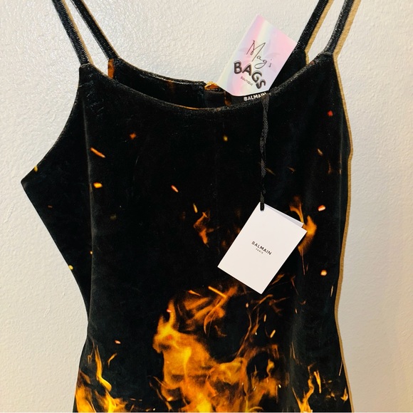 Balmain: Velvet Fire Mini Black Dress - Picture 5 of 16